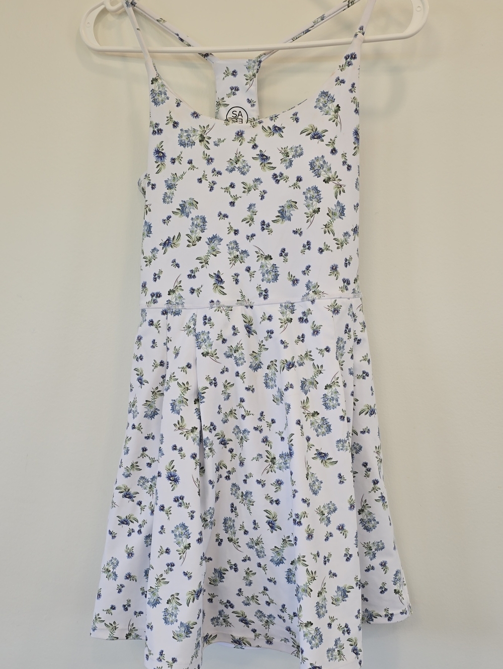 Sage Collextive White Mini Tennis Dress with Blue Floral Print